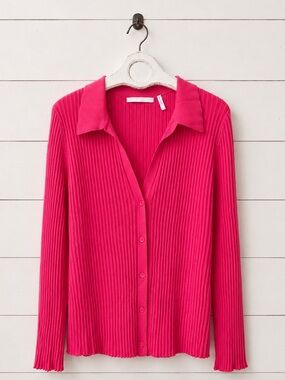 Helmut Lang Vibrant Pink Ribbed Button Down Sweater Shirt